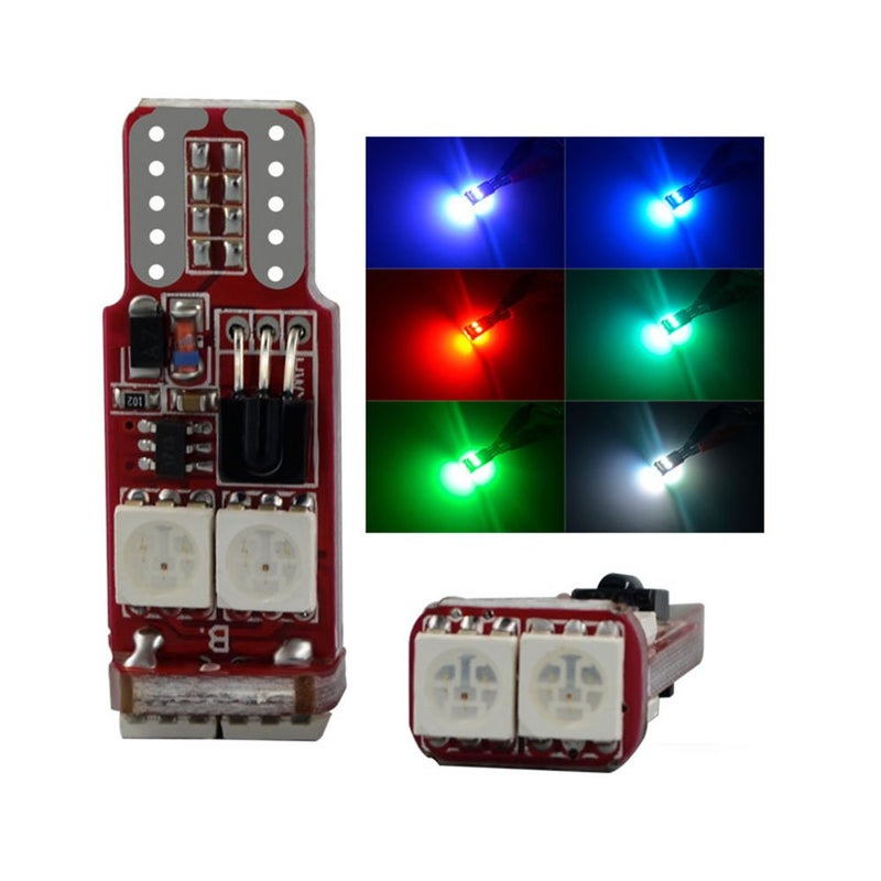 SOCAL-LED LIGHTING 2pcs RC T10 194 W5W LED Bulbs RGB 5050 6SMD Bright Wedge Interior/Dome/Map/Door/License Plate Light (Bulb Only) - Image 1
